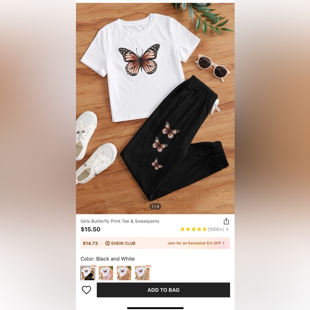 SHEIN Girls Butterfly Print Tee & Sweatpants set